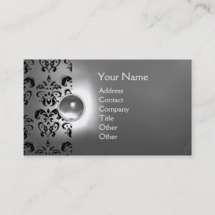 Carte De Visite Blanc CHIC de MONOGRAMME de GEMME de DAMASSÉ