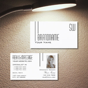Carte De Visite Blanc clair classique avec Monogramme et photo mod