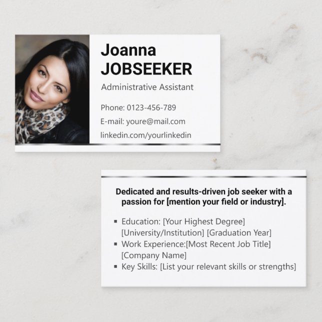Carte De Visite Blanc clair classique recherche d'emploi minimal é (Devant / Derrière)