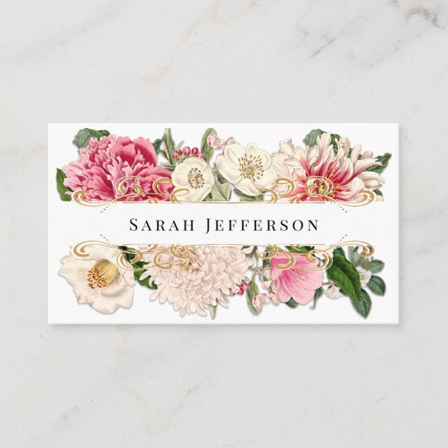 Carte De Visite Blanc Classé Floral Gold Swirl Professionnel Perso (Devant)
