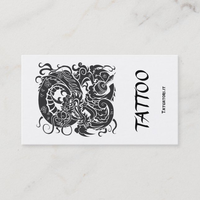 Carte De Visite Blanc de BW de dragon de Tattooer (Devant)