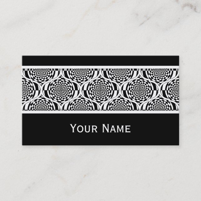 Carte De Visite Blanc de noir de motif d'hypnose + votre texte (Devant)