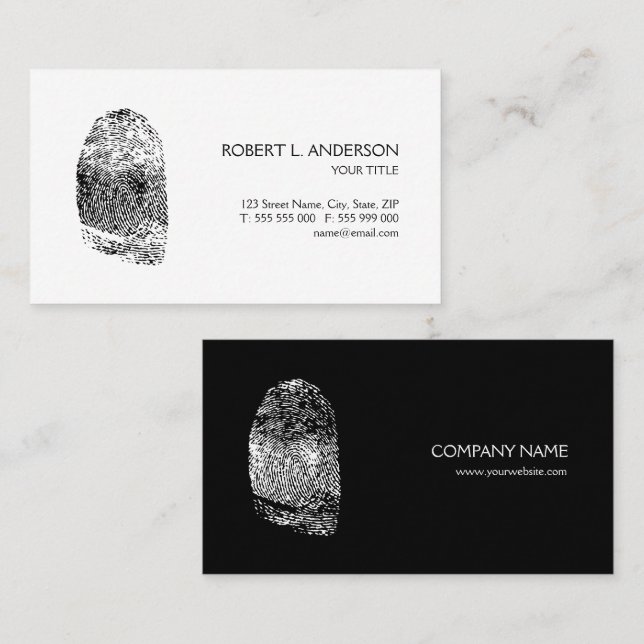 Carte De Visite Blanc de noir d'investigateur privé d'empreinte (Devant / Derrière)