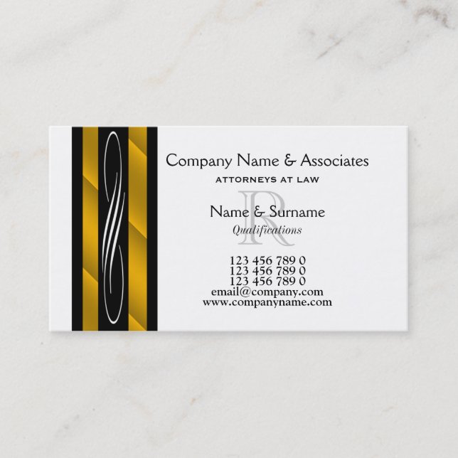 Carte De Visite Blanc de noir d'or de mandataire d'avocat (Devant)
