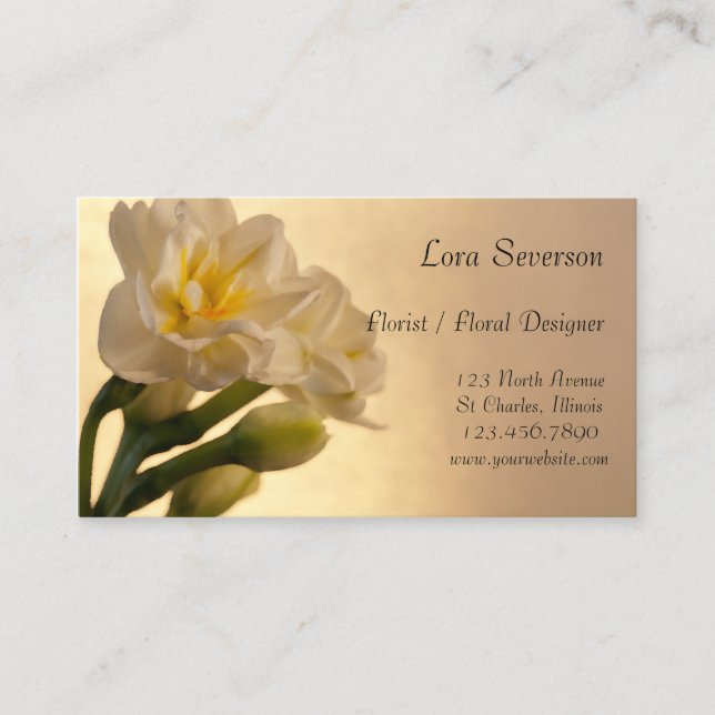 Carte De Visite Blanc Double Daffodils Fleurs Floriste (Devant)