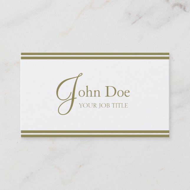 Carte De Visite Blanc élégant de YourJobTitle/rayures d'or (Devant)