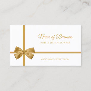 Carte De Visite Blanc élégant et arc enveloppé par cadeau de ruban