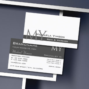 Carte De Visite Blanc et gris foncé avec Initiales Professionnel