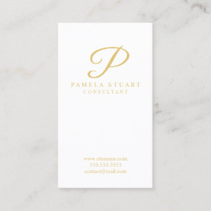 Carte De Visite Blanc et monogramme élégant d'or