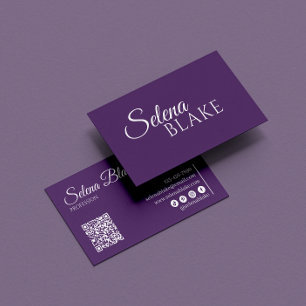 Carte De Visite Blanc et pourpre minimaliste Code QR moderne