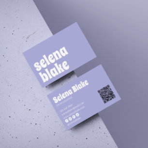 Carte De Visite Blanc et violet minimaliste   Code QR moderne
