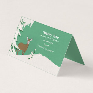 Carte De Visite Blanc Face Female Cerf Pine Arbre Neige Vert