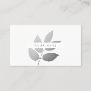 Carte De Visite Blanc gris argenté botanique d'Eco de laurier de