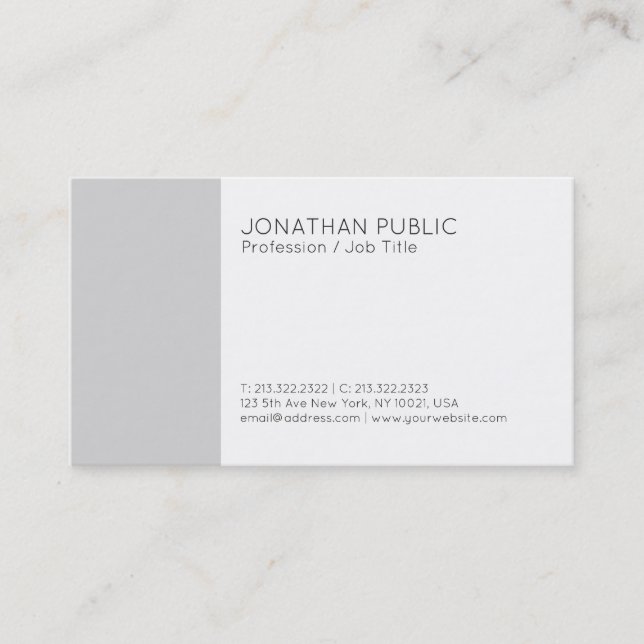 Carte De Visite Blanc gris élégant moderne simple professionnel (Devant)