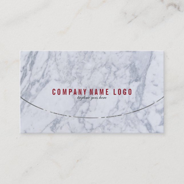 Carte De Visite Blanc & gris Faux Marbre Argent Accents (Devant)