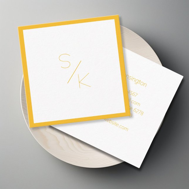 Carte de visite blanc jaune pur moderne (Modern Pur Yellow White Monogram Business Card)