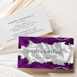 Carte De Visite Blanc Luxe Agate Argent Violet