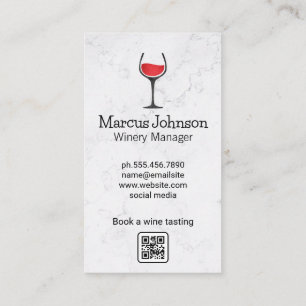 Carte De Visite Blanc marbre   Logo Verre Vin   Déguster le code Q