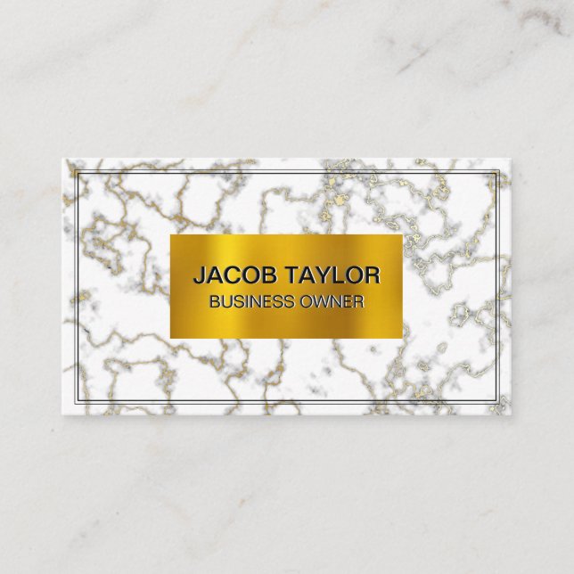 Carte De Visite Blanc marbre | Texture des taches d'or (Devant)