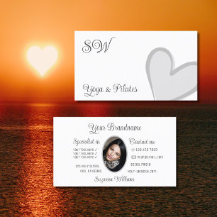 Carte De Visite Blanc mignon coeur gris chic avec Monogramme et ph
