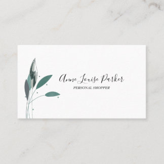 Carte De Visite Blanc minimaliste avec Feuilles délicats