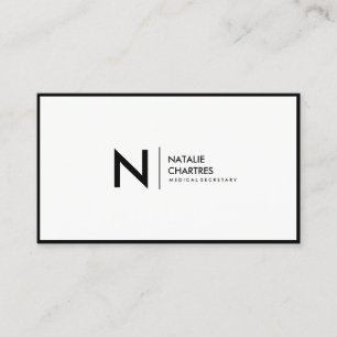 Carte De Visite Blanc minimaliste de monogramme de cadre mince