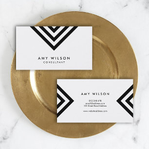Carte De Visite Blanc minimaliste noir Chevron géométrique