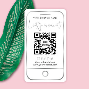 Carte De Visite Blanc moderne & Silver QR Code Médias sociaux