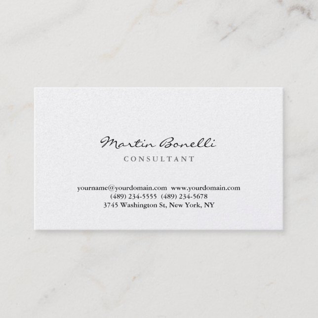 Carte De Visite Blanc Moderne Simple Élégant Professionnel Plain (Devant)
