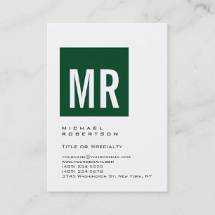 Carte de visite blanc Monogramme vert de la forêt 