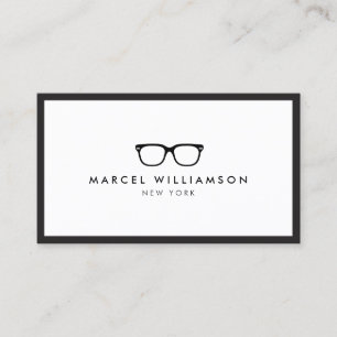 Carte De Visite Blanc noir classique de logo de lunettes