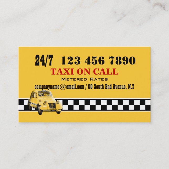 Carte De Visite Blanc noir jaune #5 de taxi (Devant)
