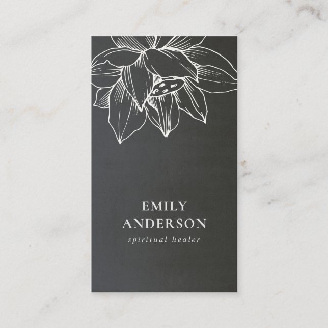 CARTE DE VISITE BLANC NOIR LOTUS SIMPLE REIKI SPIRITUEL HEALER (Devant)