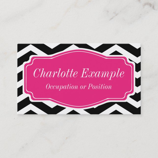 Carte De Visite Blanc noir rose Chevron personnel (Devant)