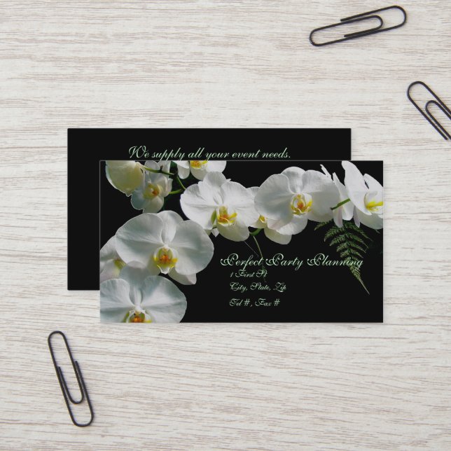 Carte de visite blanc orchidée (Devant/Arrière en situation)