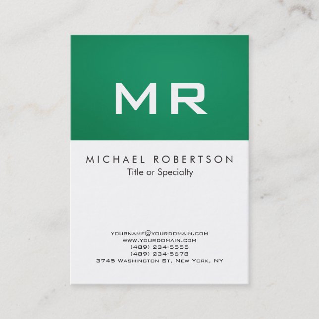 Carte de visite blanc rayé vert Monogramme moderne (Devant)