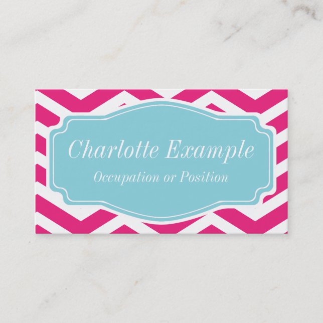 Carte De Visite Blanc rose bleu Chevron personnel (Devant)