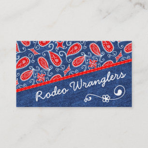 Carte De Visite Blanc rouge floral mignon et blues-jean de Paisley