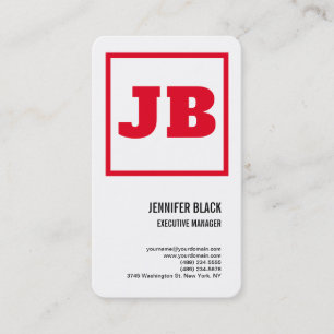 Carte De Visite Blanc Rouge Gras Monogramme minimaliste moderne Pl