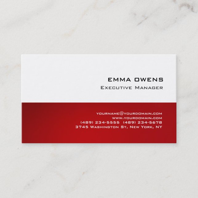Carte De Visite Blanc Rouge Professionnel Moderne Plaine Simple (Devant)