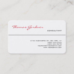 Carte De Visite Blanc Rouge tendance écriture manuscrite Plaine cr