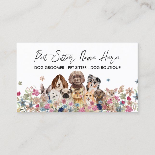Carte De Visite Blanc Simple Chien race Chiot Grooming Petsitter (Devant)