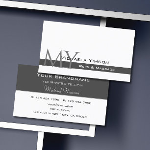 Carte De Visite Blanc simple et gris avec Monogram Professional