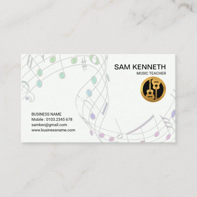 Carte De Visite Blanc simple flottant le professeur de musique de (Devant)