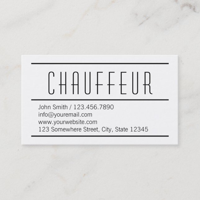 Carte de visite blanc simple moderne de chauffeur (Devant)