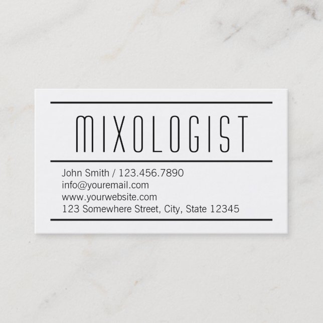 Carte de visite blanc simple moderne de Mixologist (Devant)