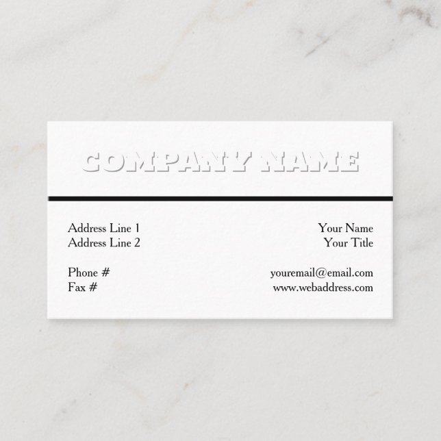 Carte De Visite Blanc sur blanc Générique Adaptable Professionnel (Devant)