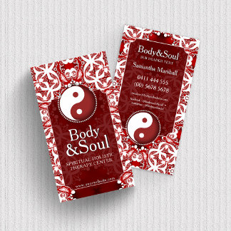 Carte De Visite Blanc sur géométrie Yin Yang de nouvel âge rouge p