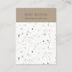 CARTE DE VISITE BLANC TERRAZZO TEXTURE KRAFT EARRING AFFICHER LOGO