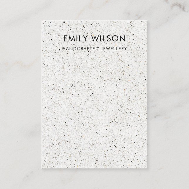CARTE DE VISITE BLANC TERRAZZO TEXTURE KRAFT EARRING AFFICHER LOGO (Devant)